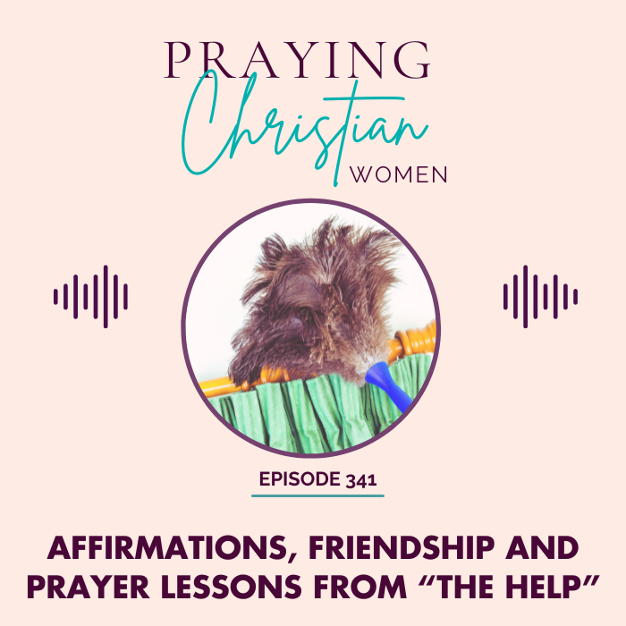Praying Christian Women podcast episode 341: Affirmations, Friendship and prayer lessons from "The Help". Image of feather duster dusting the top of curtain rod