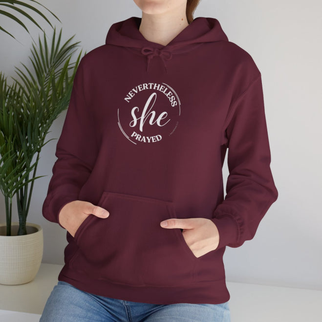 Nevertheless She Prayed Hoodie — 1 Thessalonians 5:17 Christian Women’s Scripture Sweatshirt