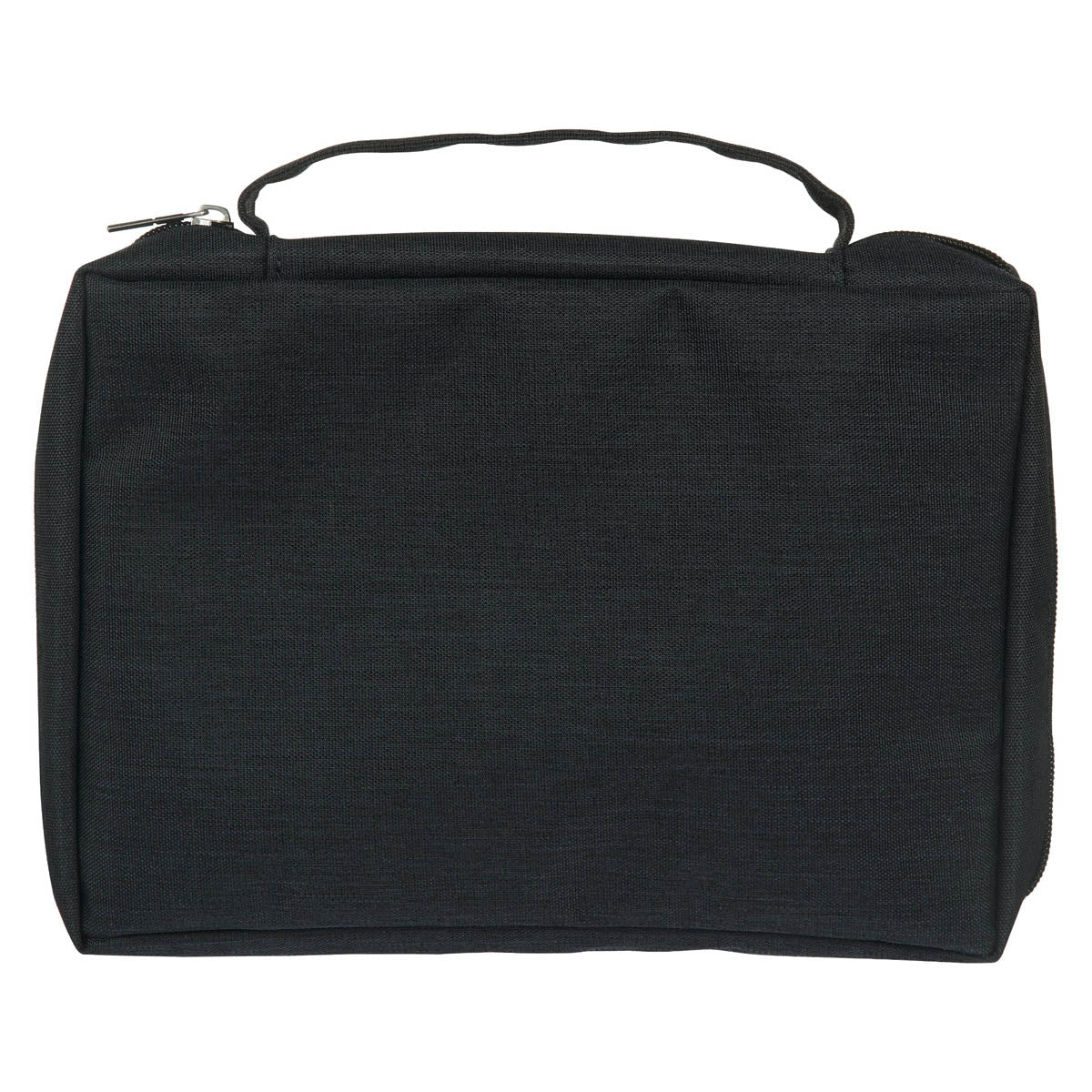 Back of jet black poly-canvas Bible cover with carry handle
