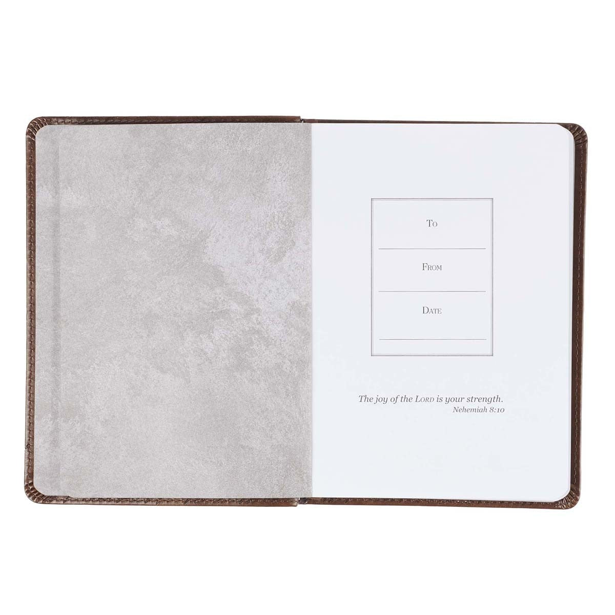 I Know the Plans handy brown journal open to its gift inscription page