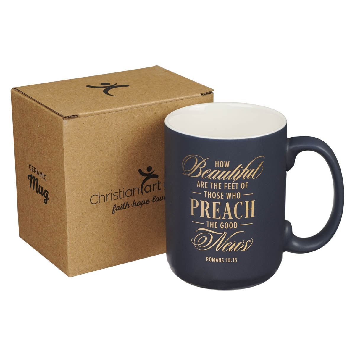 Beautiful Are the Feet Navy Pastor Mug - open view