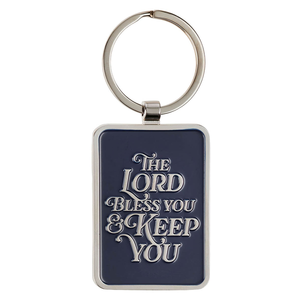 Midnight blue and silver keychain with The Lord Bless You and Keep You lettering