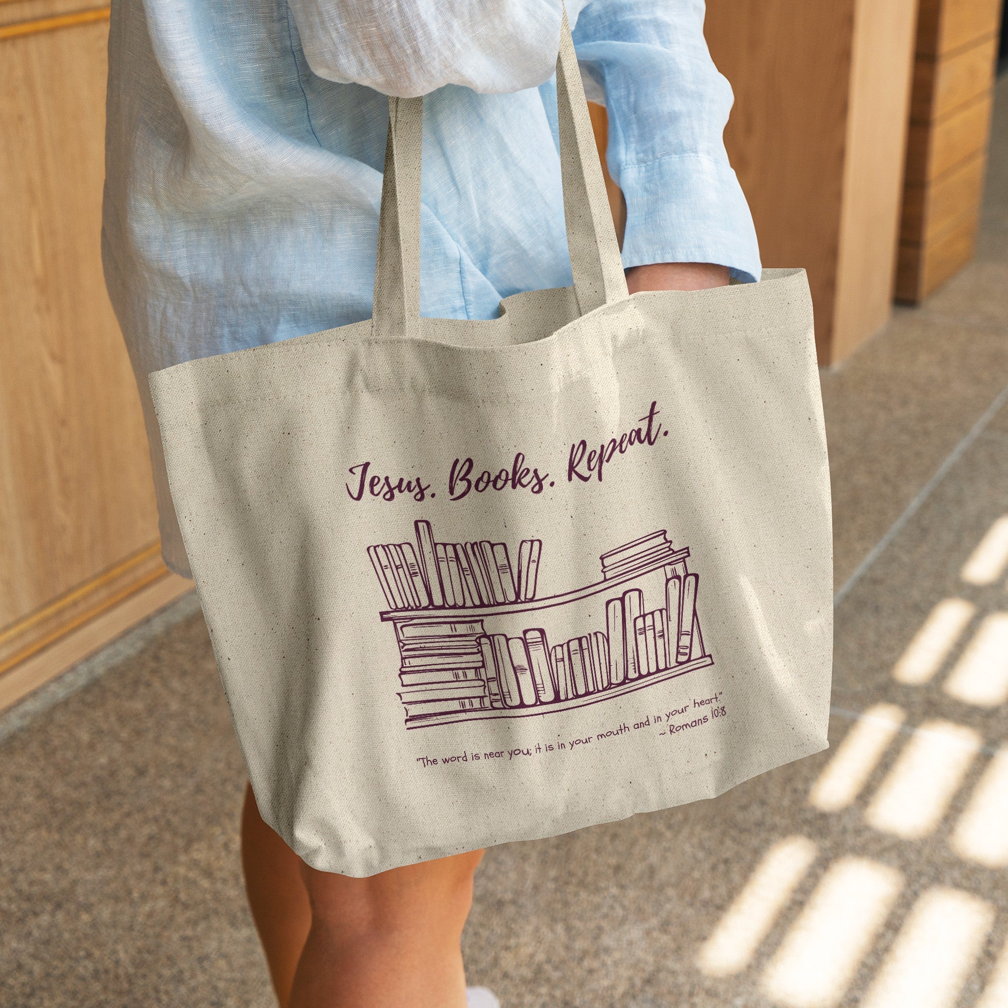 Tote Bag: Jesus * Books * Repeat - Christian Books Today