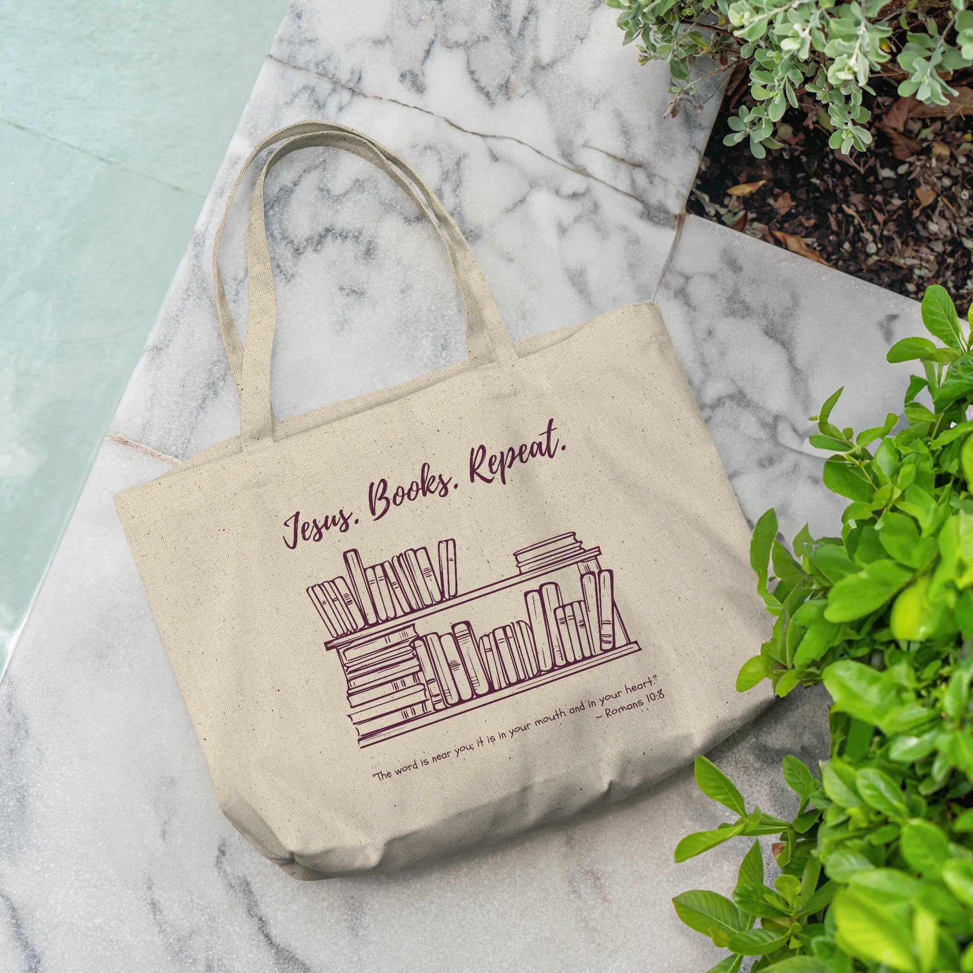 Tote Bag: Jesus * Books * Repeat - Christian Books Today