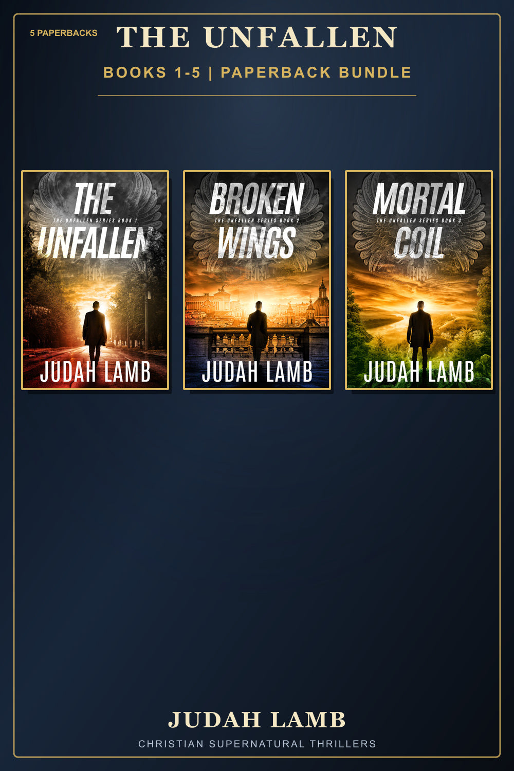 The Unfallen Books 1 through 5 paperback bundle by Judah Lamb, featuring the first three covers