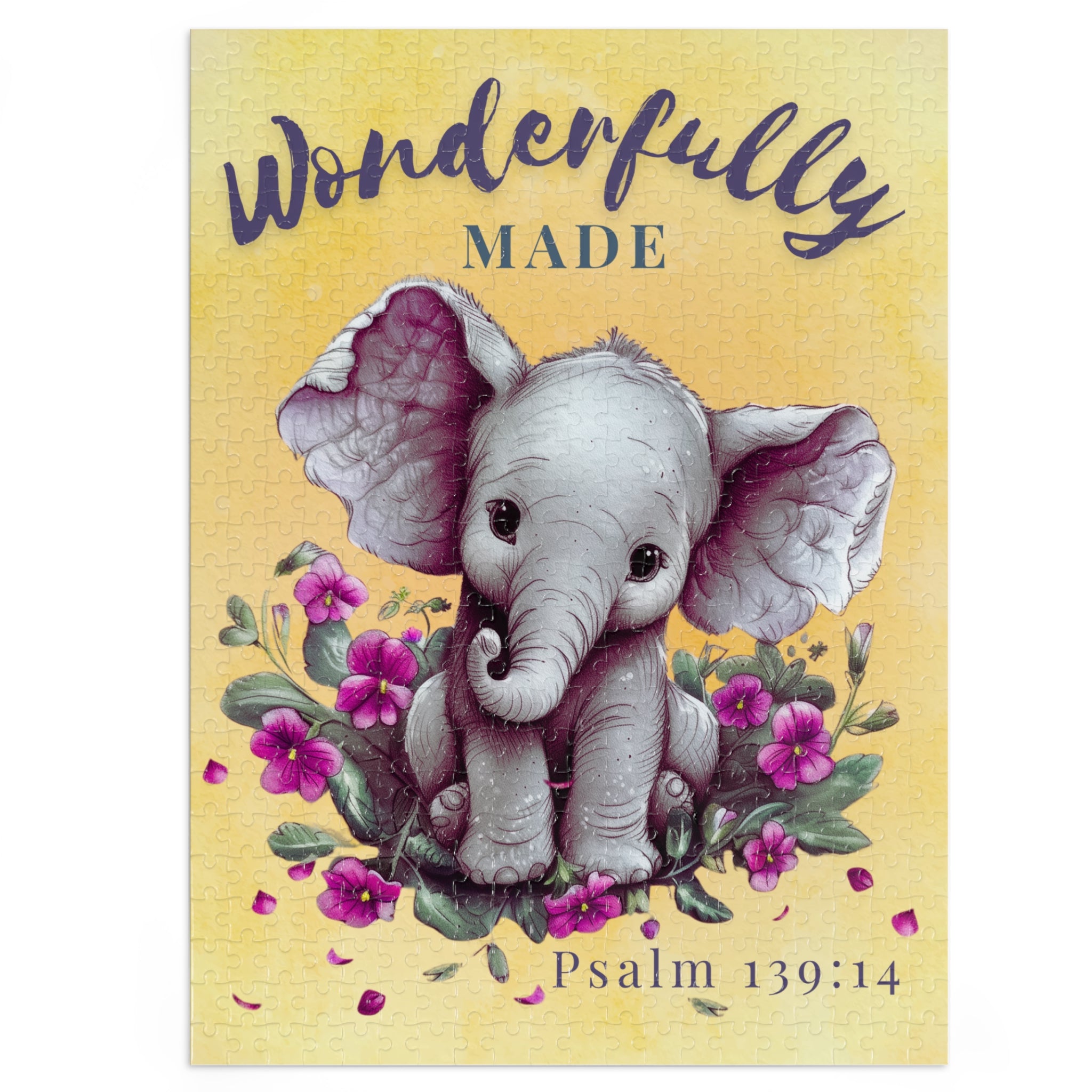 Psalm 139:14 “Wonderfully Made” 500-Piece Christian Puzzle Tin | Baby Elephant Art
