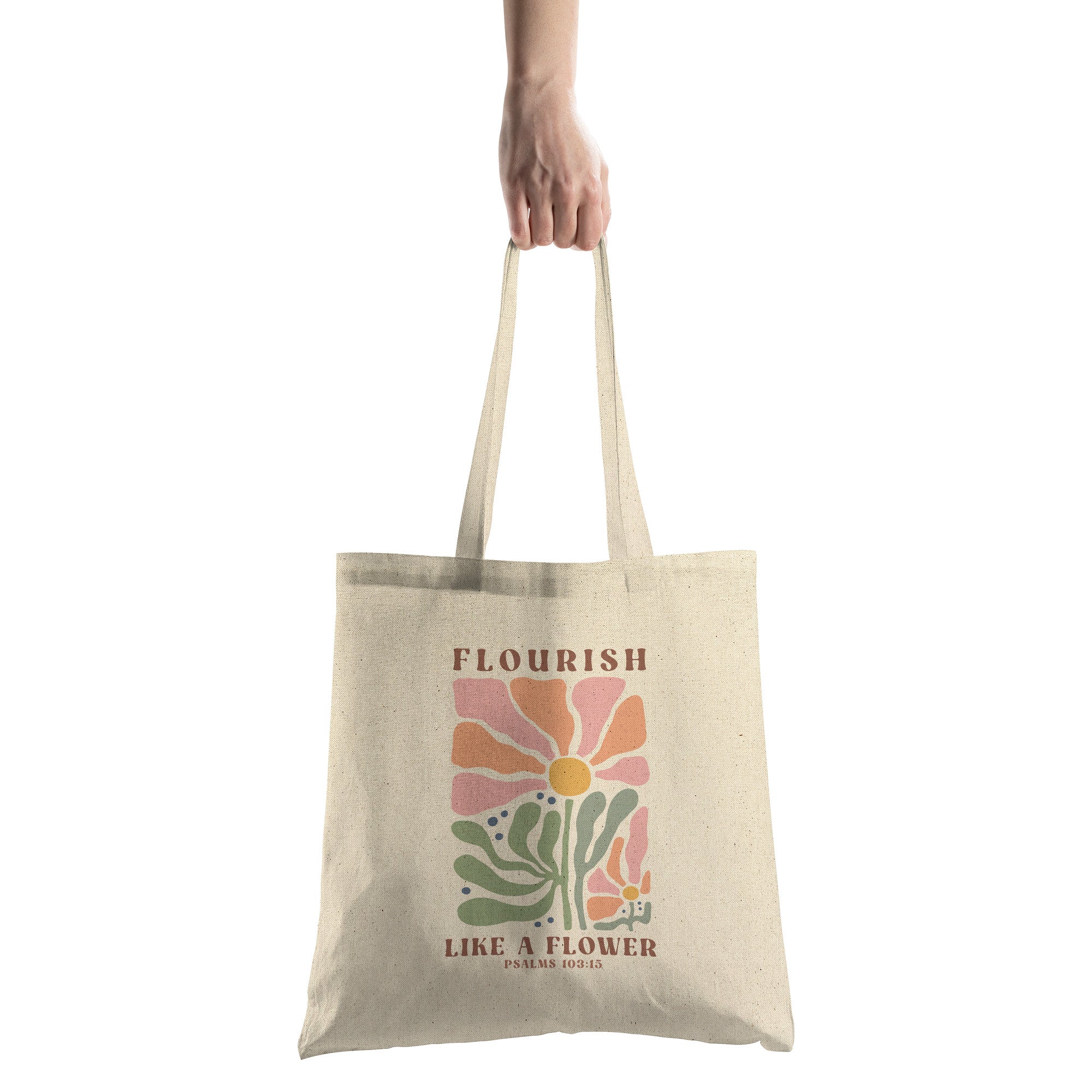 Flourish Like a Flower canvas tote bag
