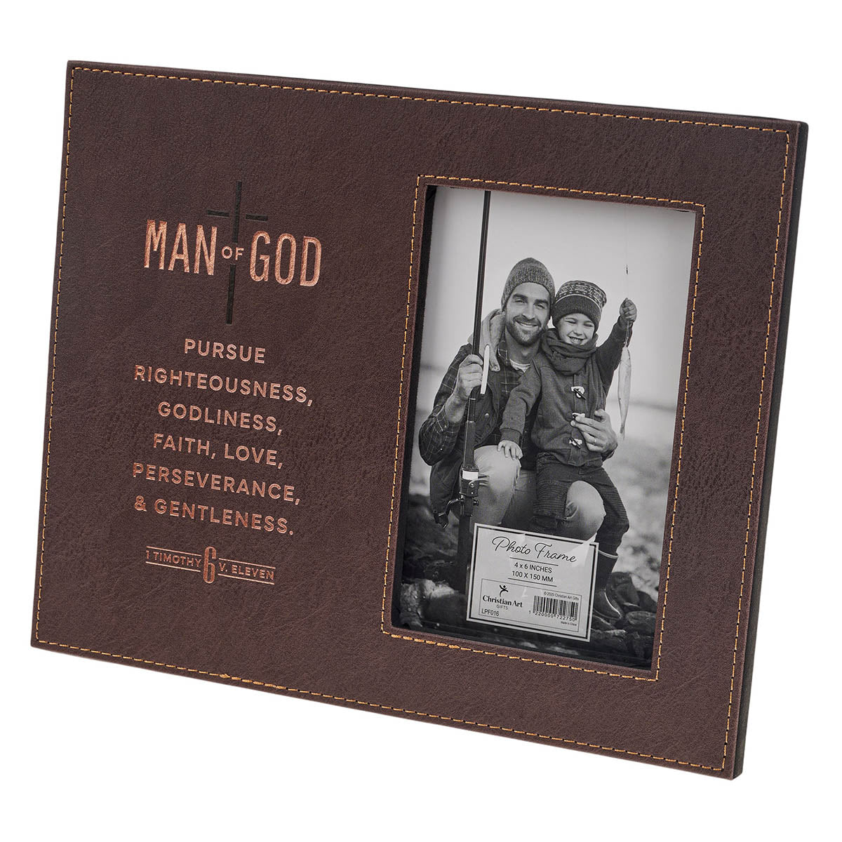 Man of God Brown Faux Leather Photo Frame - detail view