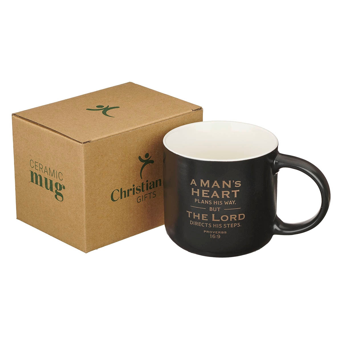 A Man's Heart Black Ceramic Mug - open view