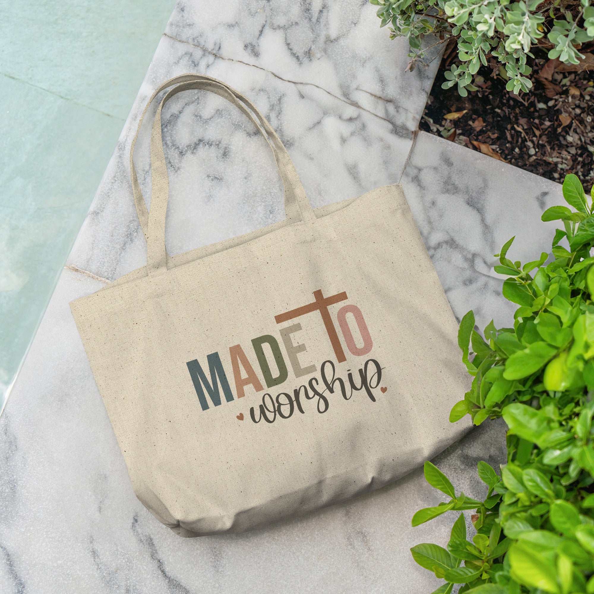 Made to Worship large canvas tote bag