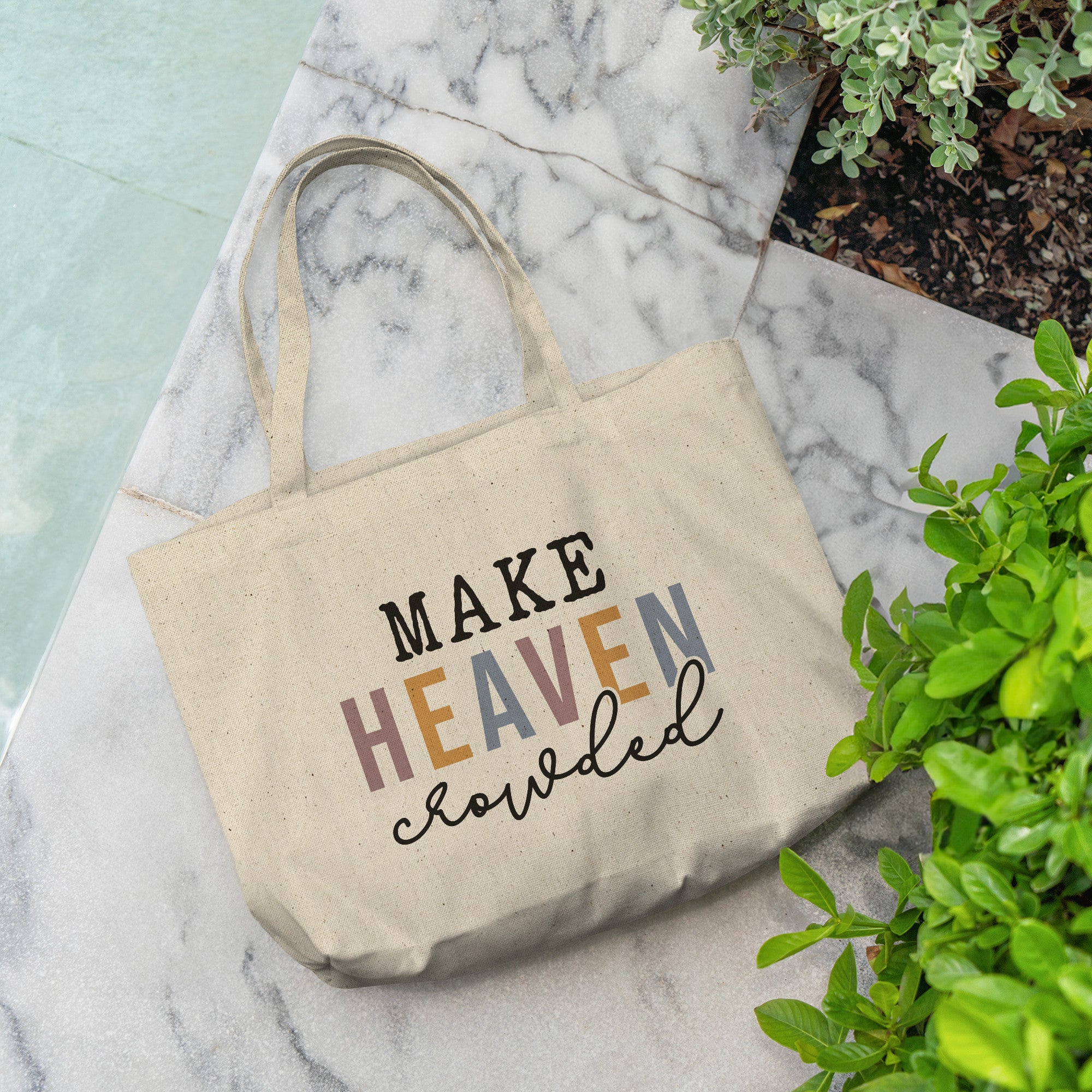 Make Heaven Crowded large canvas tote bag