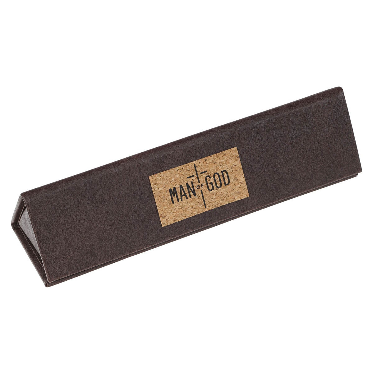 Man of God Black Gift Pen in Brown Box - angled view