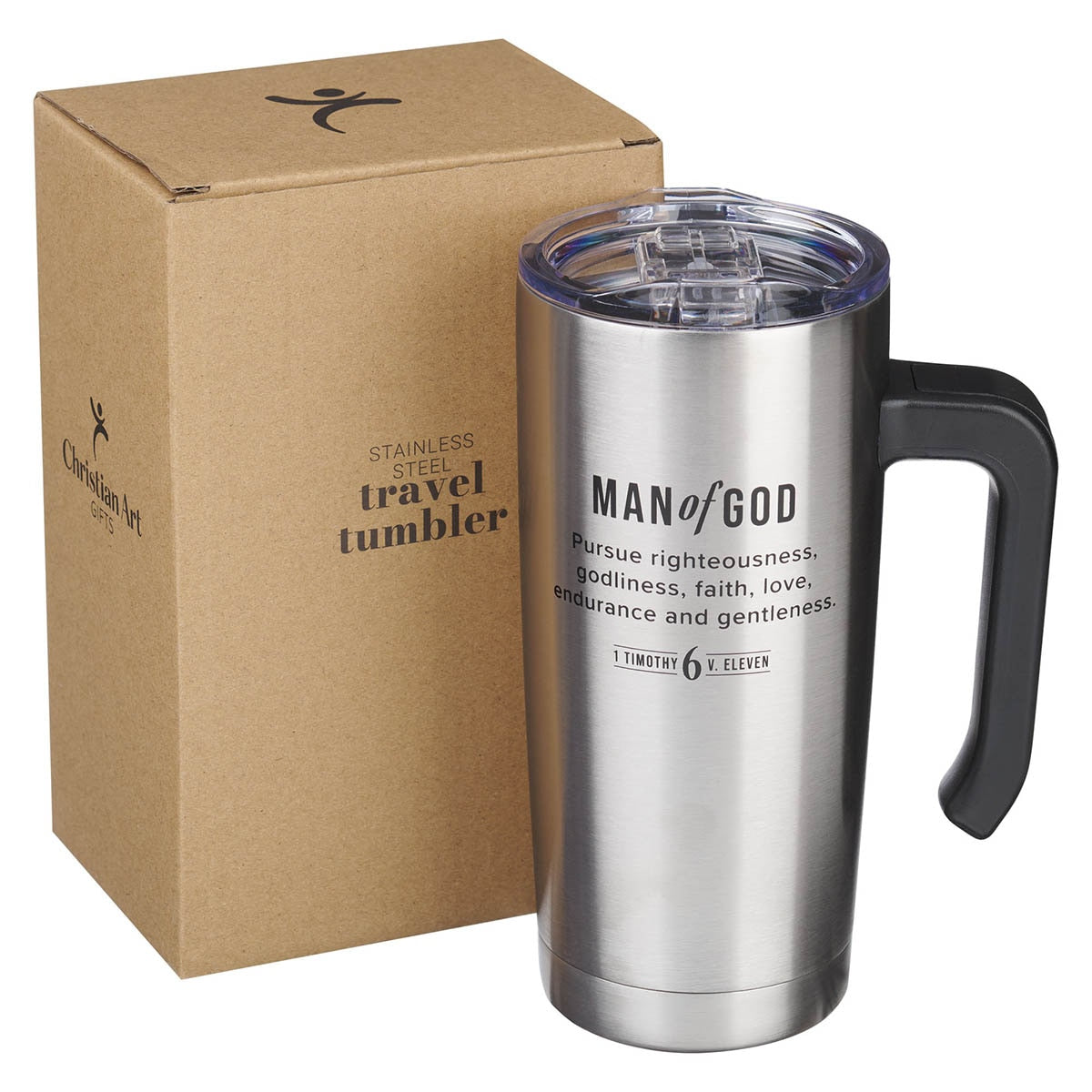 Man of God Stainless Steel Travel Mug - open view