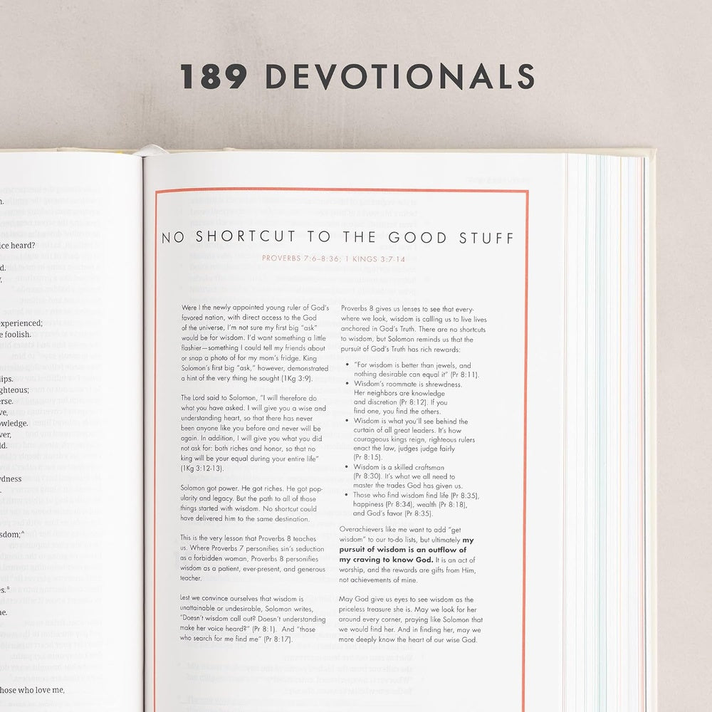 Open CSB She Reads Truth Bible showing a devotional page beneath an 189 devotionals heading.