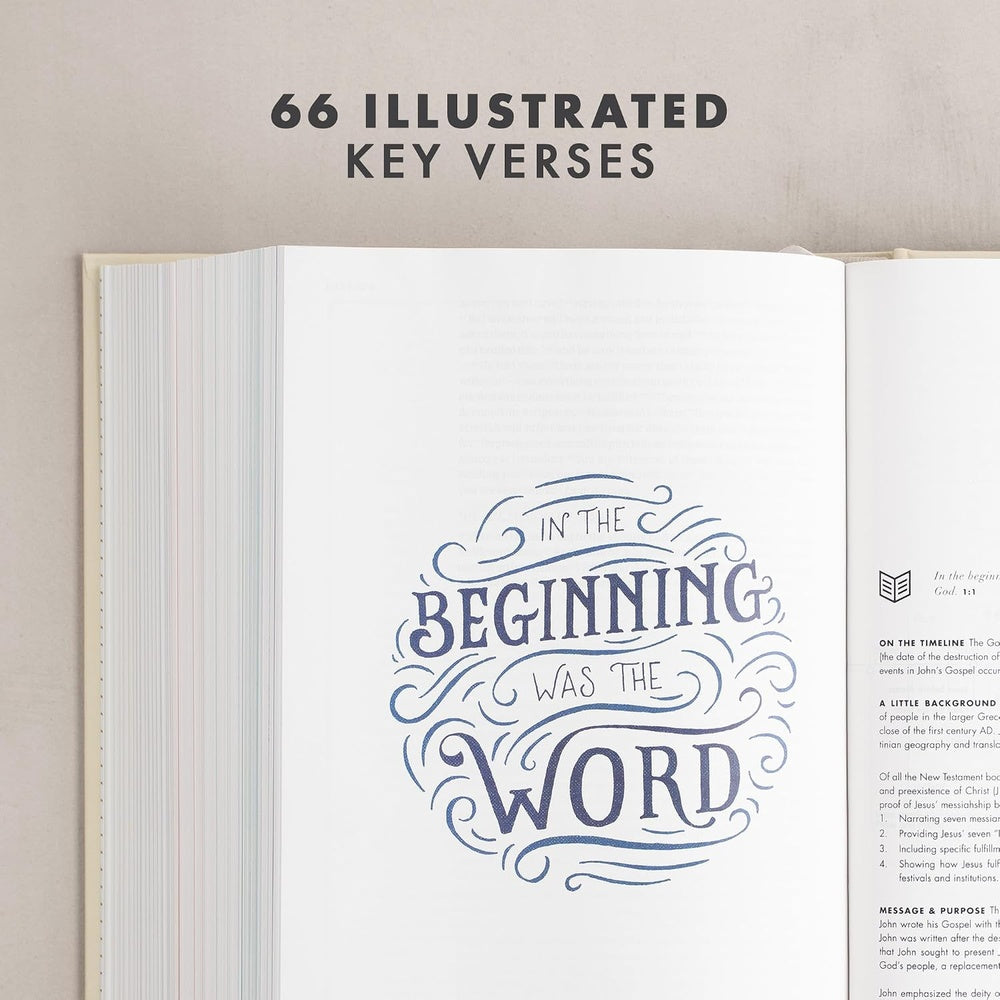 Illustrated In the beginning was the Word spread in the CSB She Reads Truth Bible, highlighting 66 illustrated key verses.