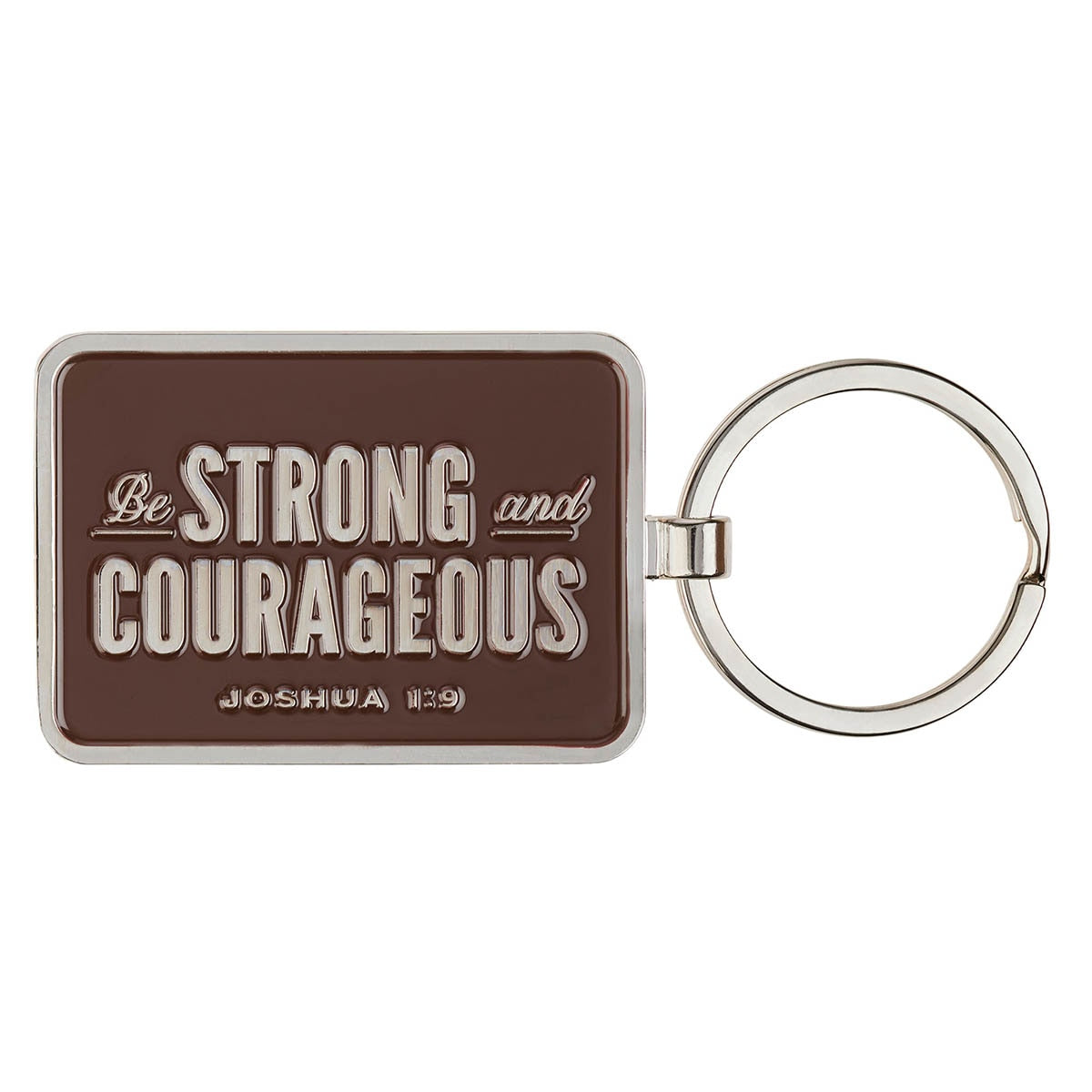 Brown and silver Be Strong and Courageous keychain with Joshua 1:9