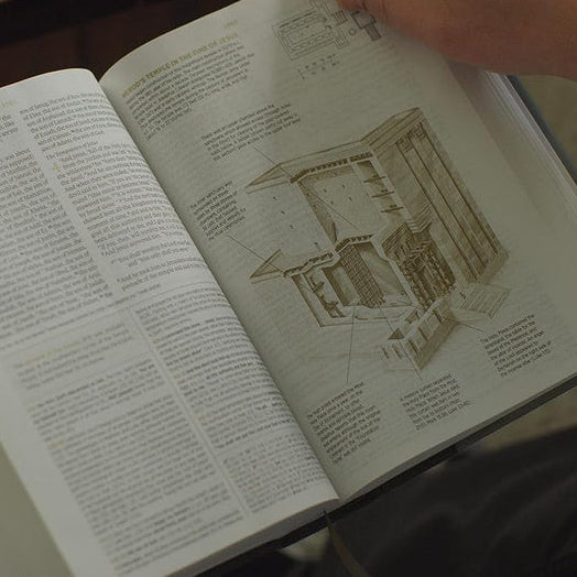 Open ESV Men's Study Bible displaying an illustrated article and surrounding text.
