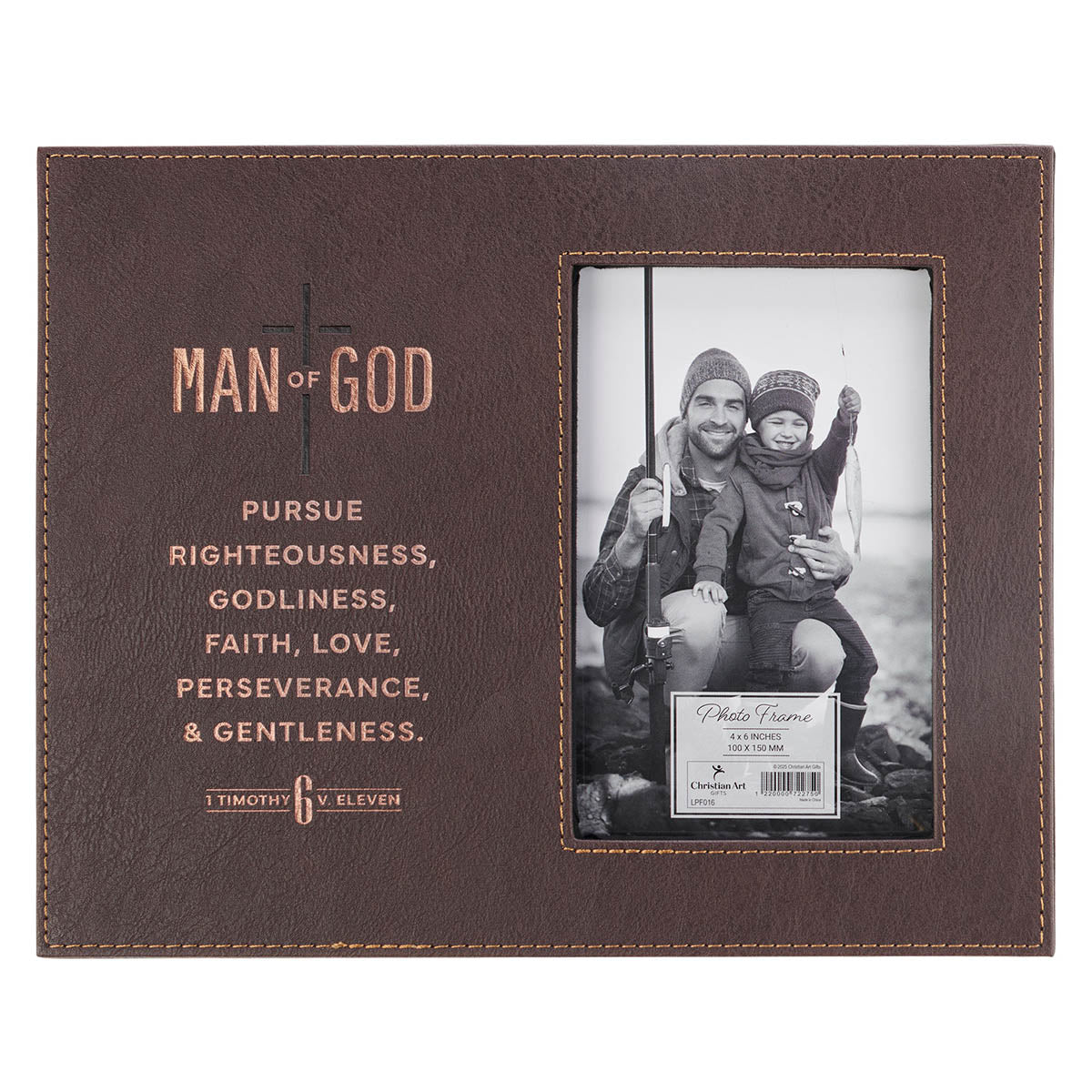 Man of God Brown Faux Leather Photo Frame