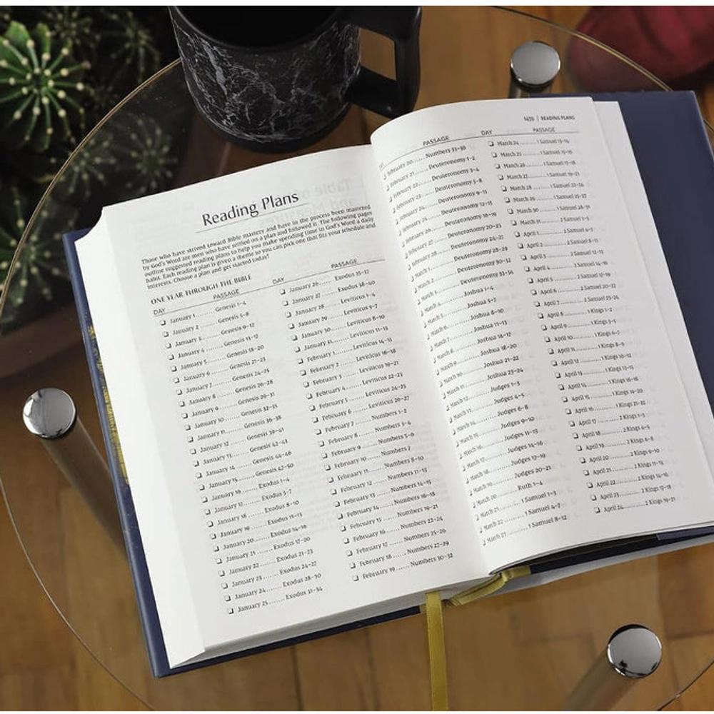 Close view of devotional text and Scripture in the NIV Men's Devotional Bible.