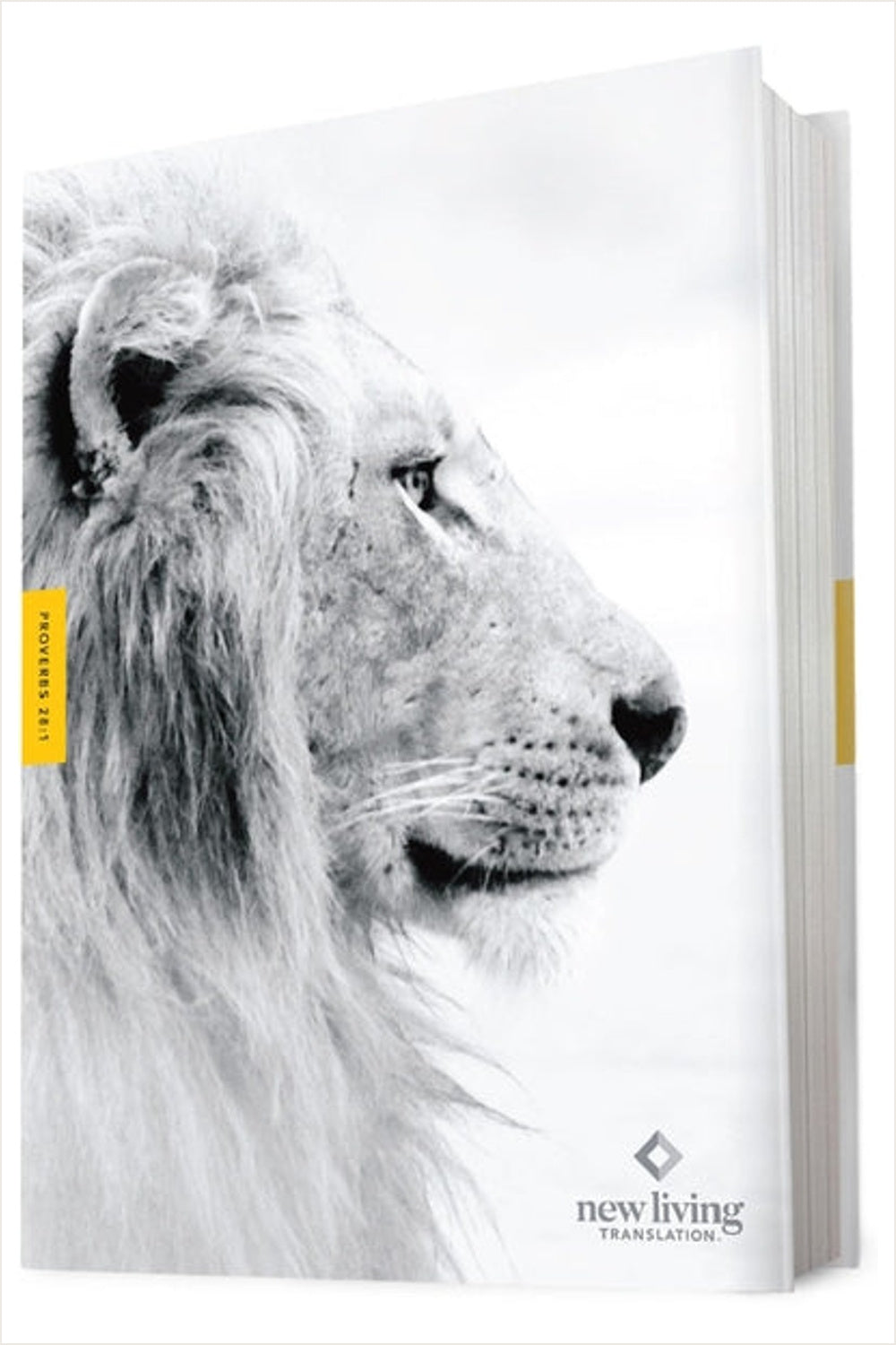 NLT Courage for Life Study Bible for Men in a white hardcover with a lion photograph.