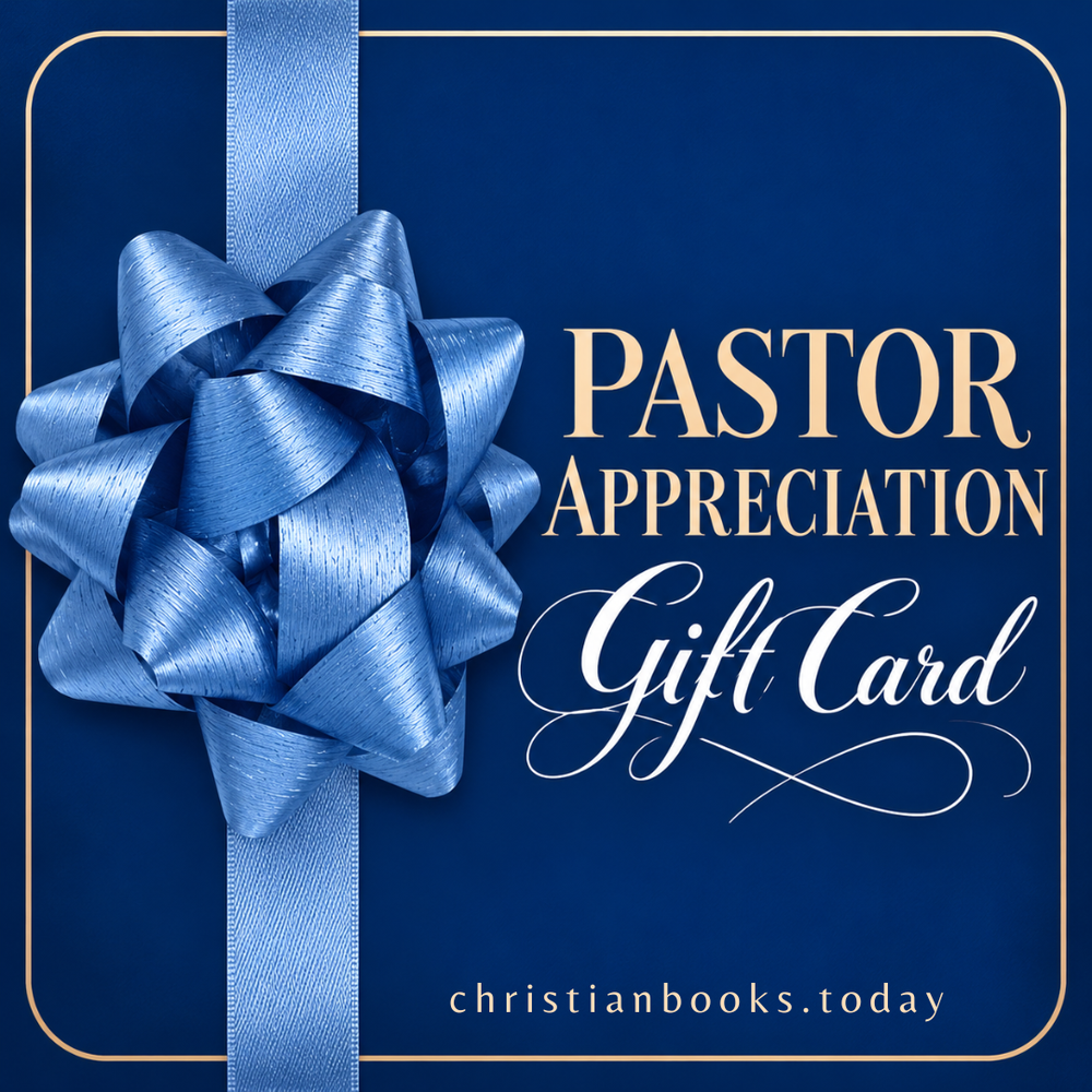 Blue Pastor Appreciation Gift Card design with a satin bow and christianbooks.today lettering