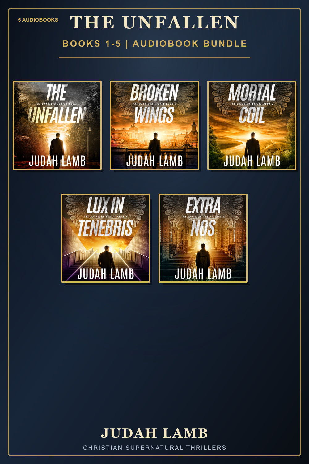 The Unfallen Books 1 through 5 audiobook bundle by Judah Lamb, featuring square audiobook cover art